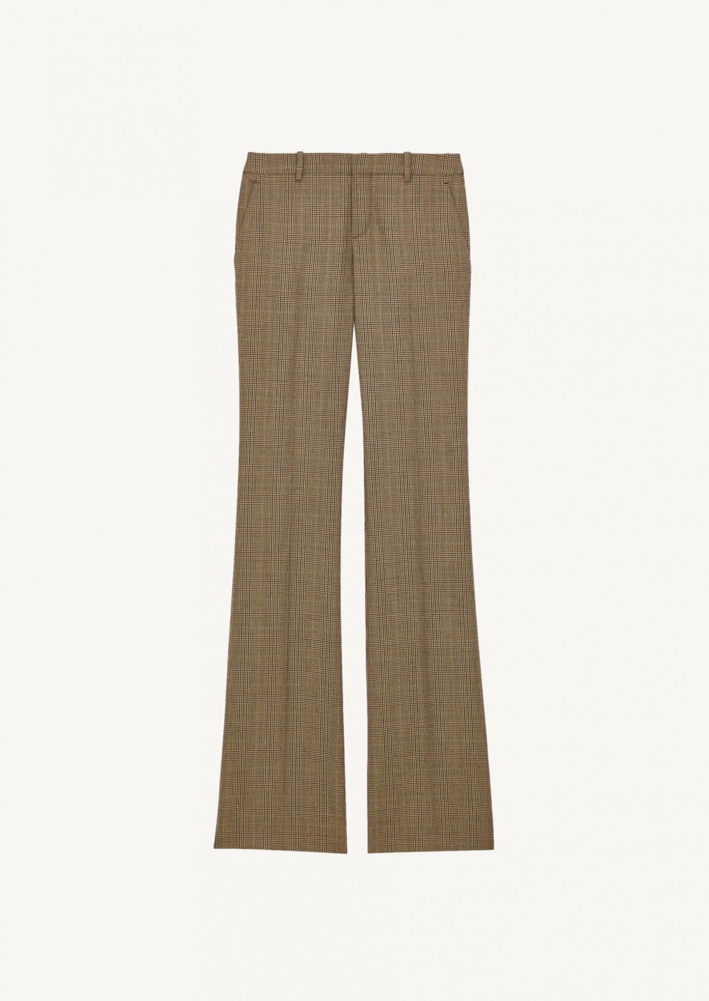 flared pants in puppytooth prince of wales wool