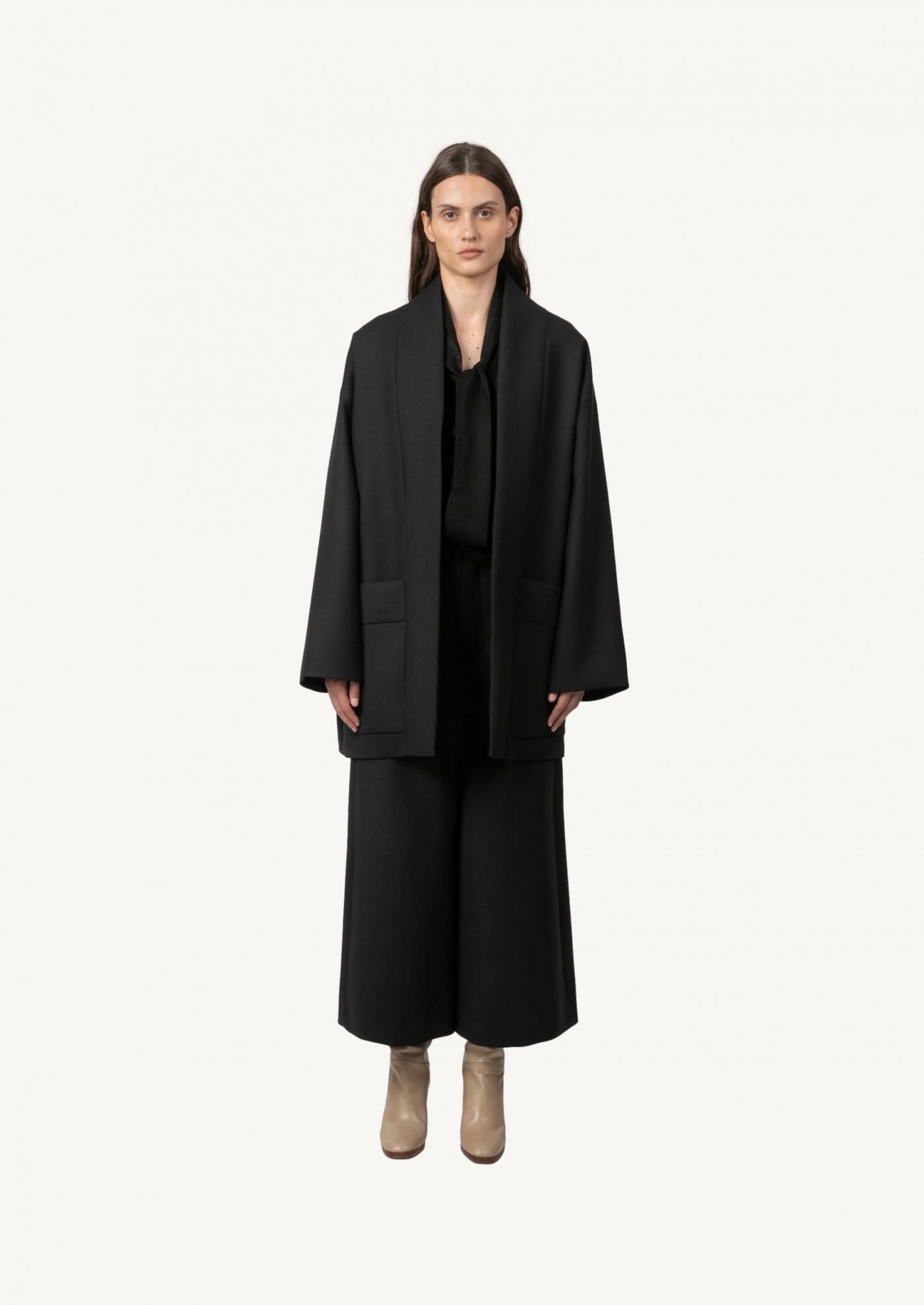 Manteau kimono en crêpe de laine NAVY SAM