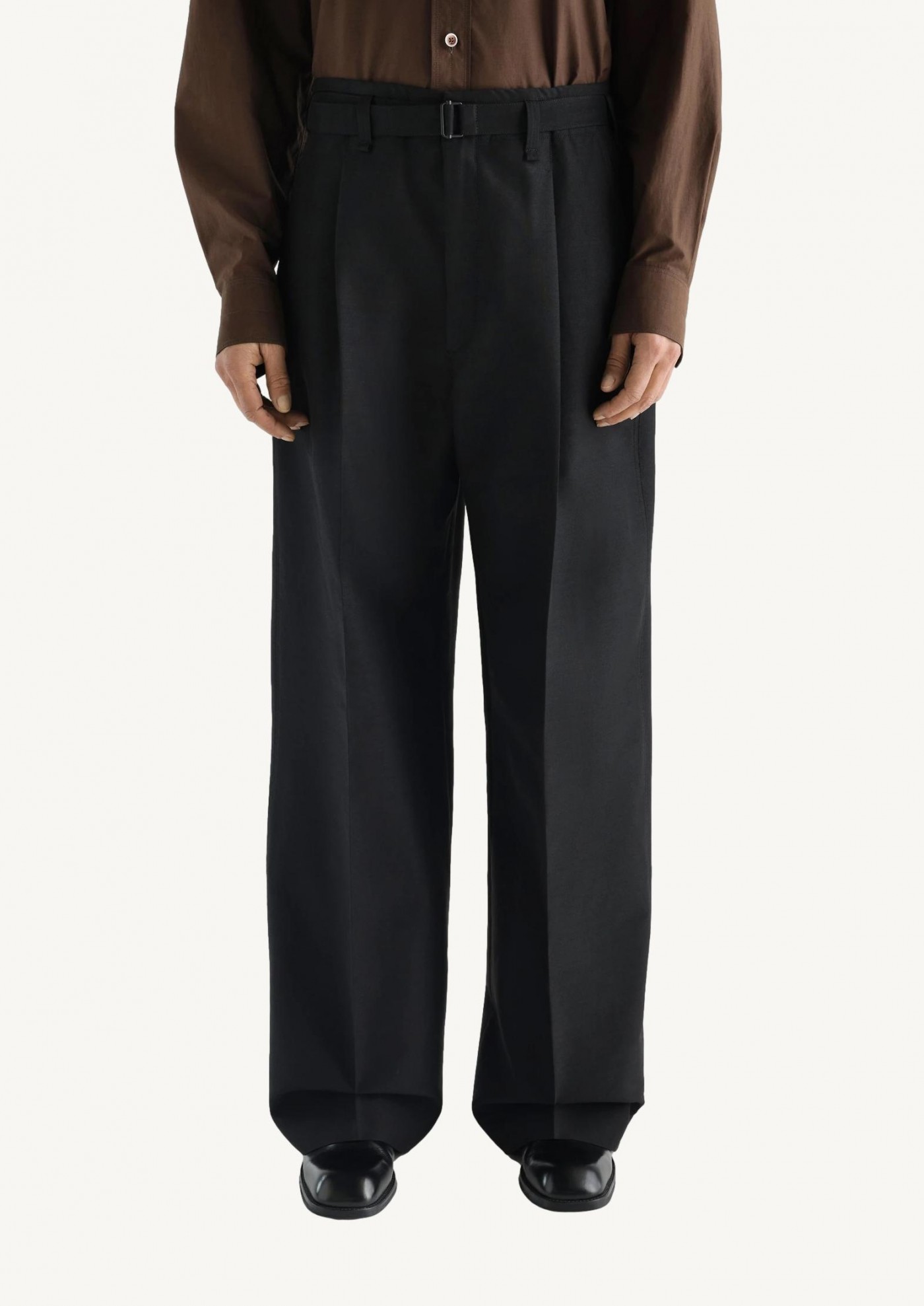 PANTALON LARGE À PLIS EN TOILE DE LAINE ET MOHAIR Lemaire