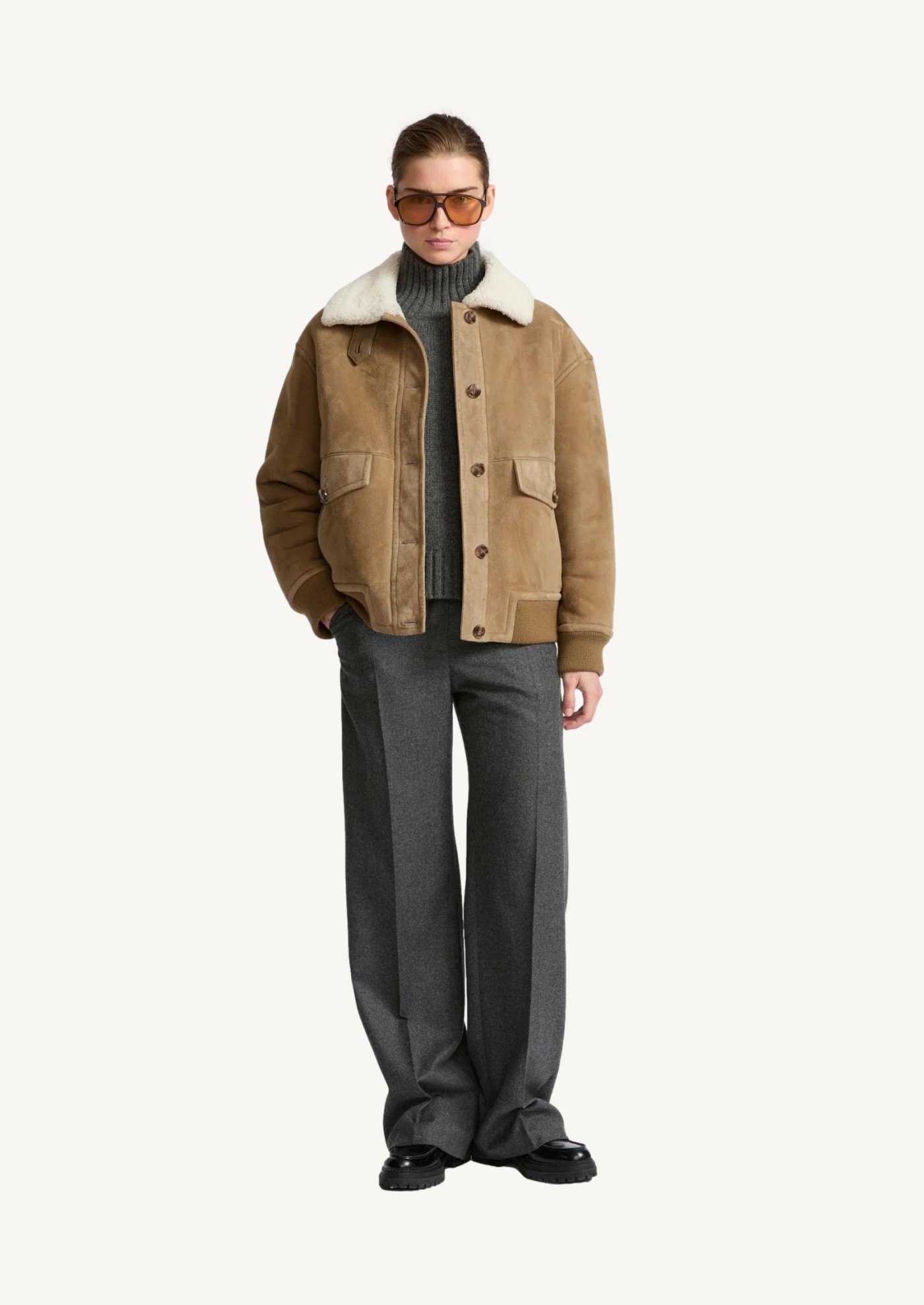 Lambskin shearling bomber jacket