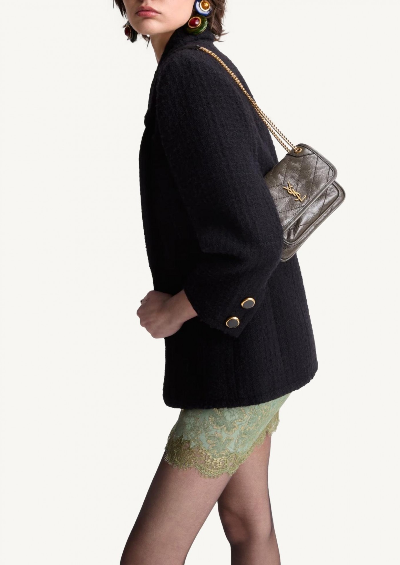 NIKI BABY CUIR VINTAGE KAKI Saint Laurent