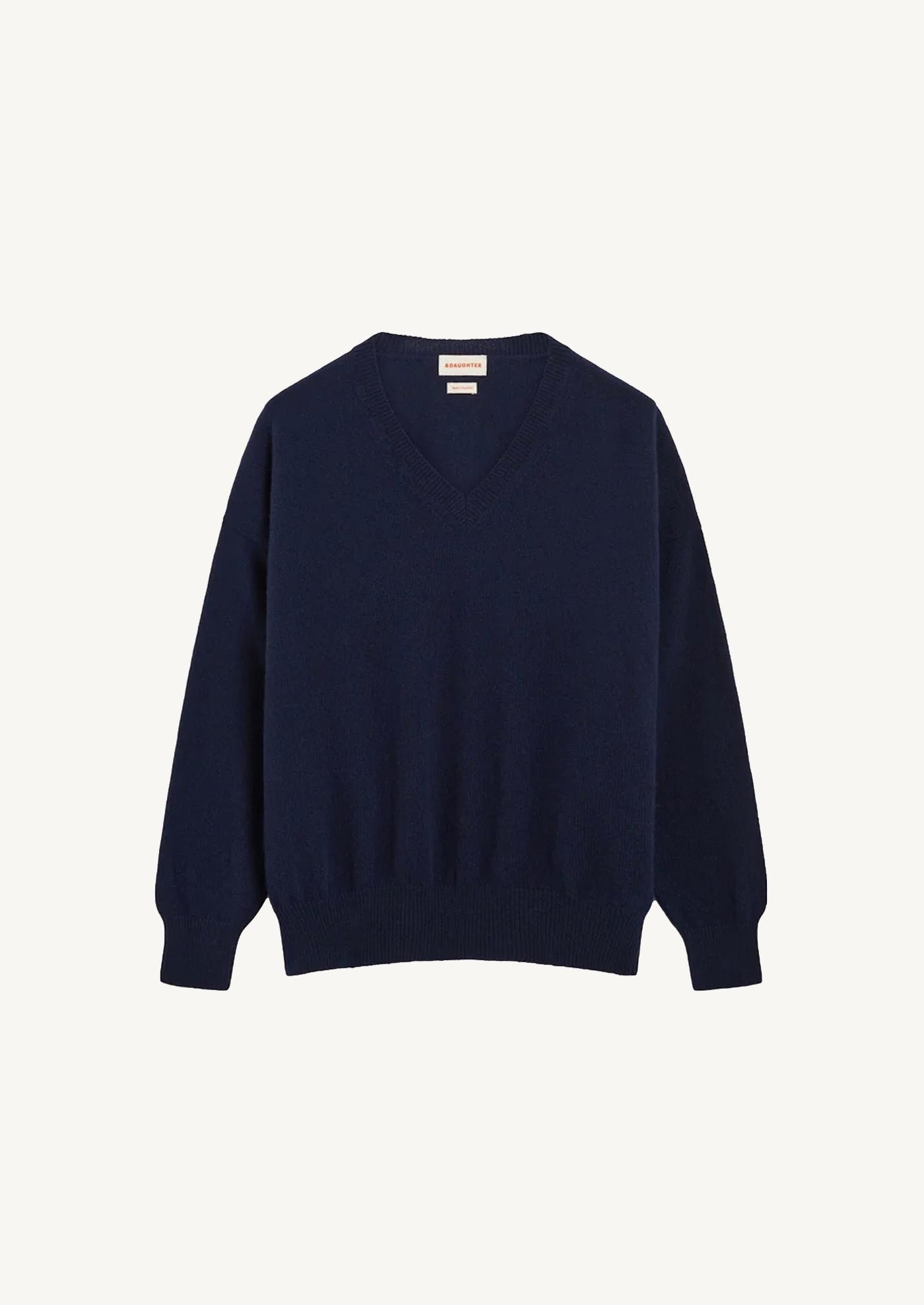 Pull Innes à col en V et à coupe décontractée NAVY