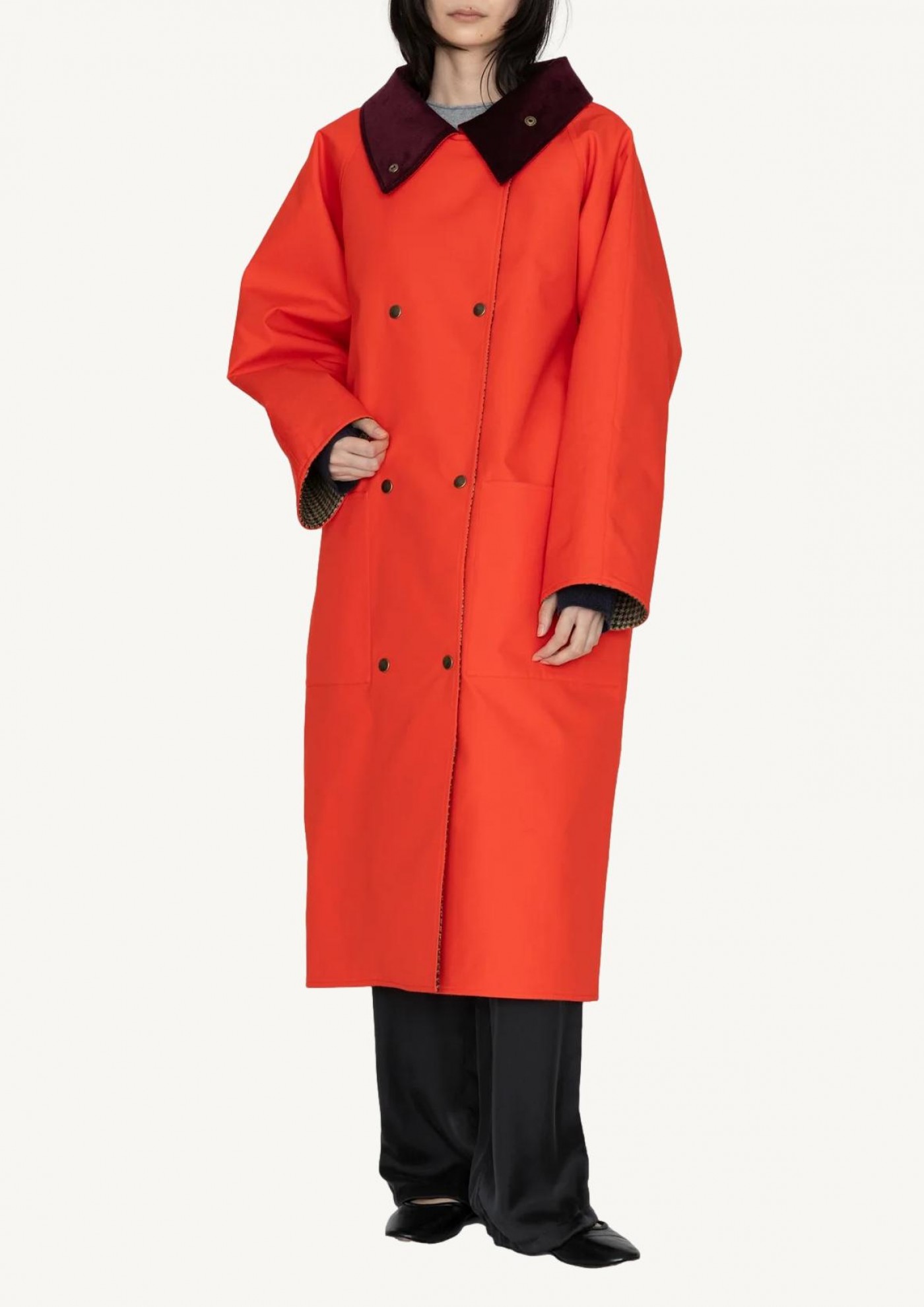 Trench-coat en velours à col britannique Rouge Les Prairies De Paris