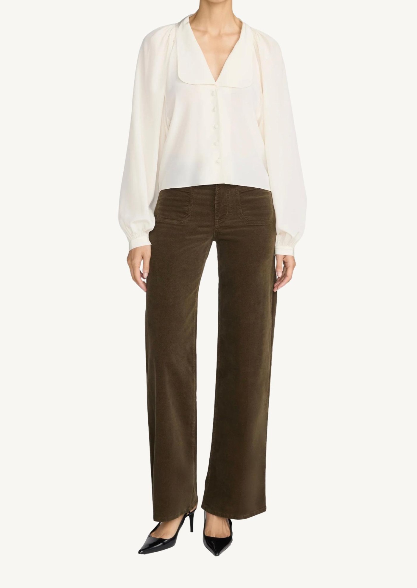 JEAN LE SLIM PALAZZO MODERNIST POCKET CORDUROY RICH MILITARY
