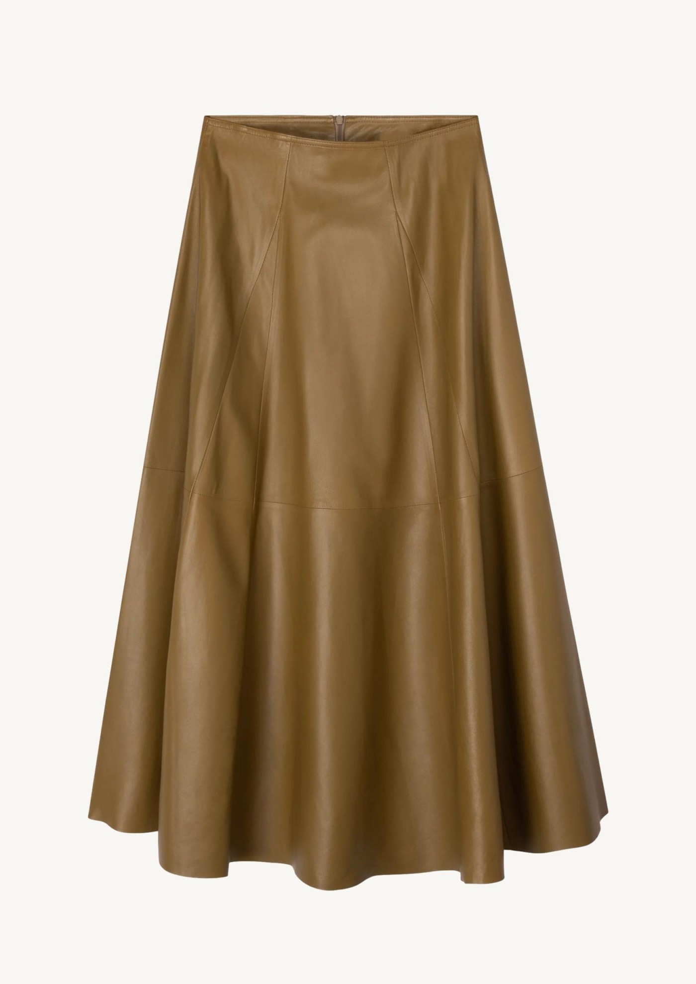 Eleni Pleated Leather Skirt in Khaki