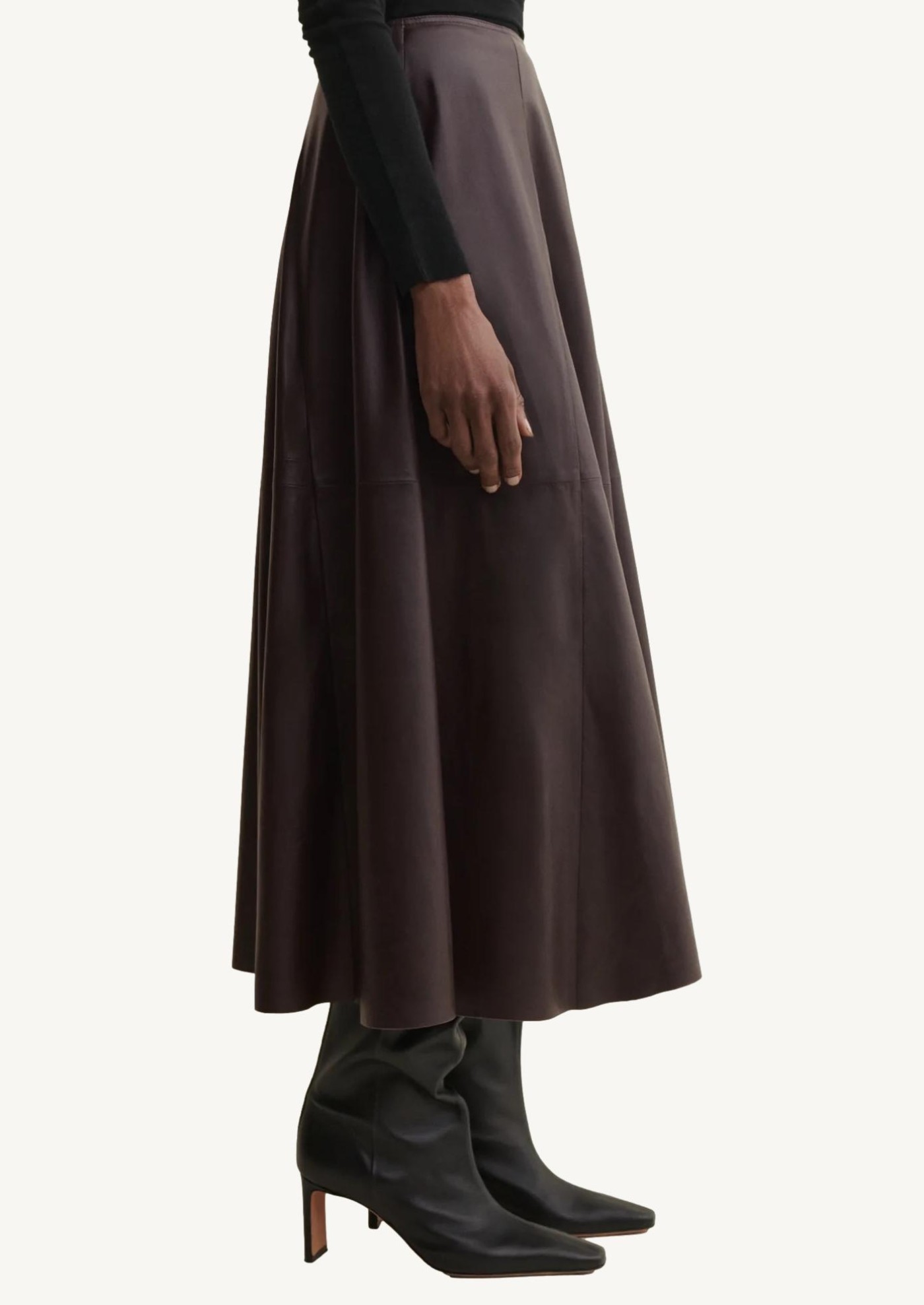 Eleni Pleated Leather Skirt, Brown Arma